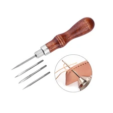4 in 1 DIY Wood Handle Leather Stitching Awl for Leather Sewing Scratch Awl Tool