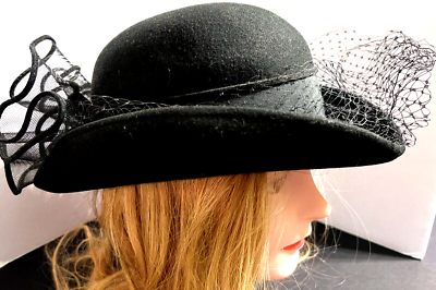 Vintage Deborah Black Fancy Wool Hat Decorative Accents 