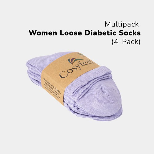 Cosyfeel® Women Loose Diabetic Crew Socks 4-Pack Bamboo Durable Seamless Toe - Picture 72 of 96
