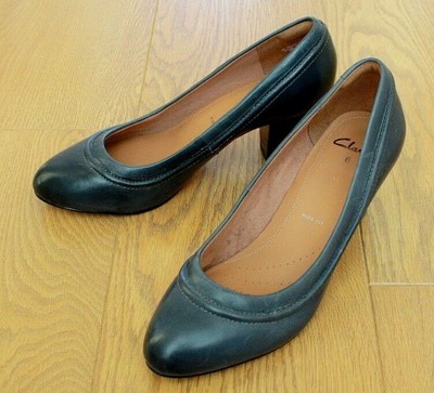 Clarks Ladies Court Heel Blue Leather Shoes Size 6E Wide Fit EU 40 | eBay
