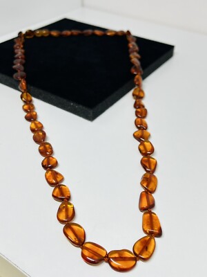 Authentic Vintage Natural Baltic Amber Flat Bead Necklace 28 