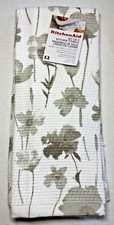 KitchenAid Kitchen Towels 2 FLOWERS GARDENIA MILKSHAKE TAN 100 Cotton NWT