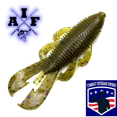 10ct 4'' Green Pumpkin W/ Purple Flk Bandito Style Bug bait / Creature lure