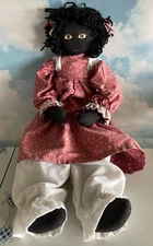 Vintage Hand-Made Painted Black/African American Cloth 27" Rag Doll - SWEETHEART