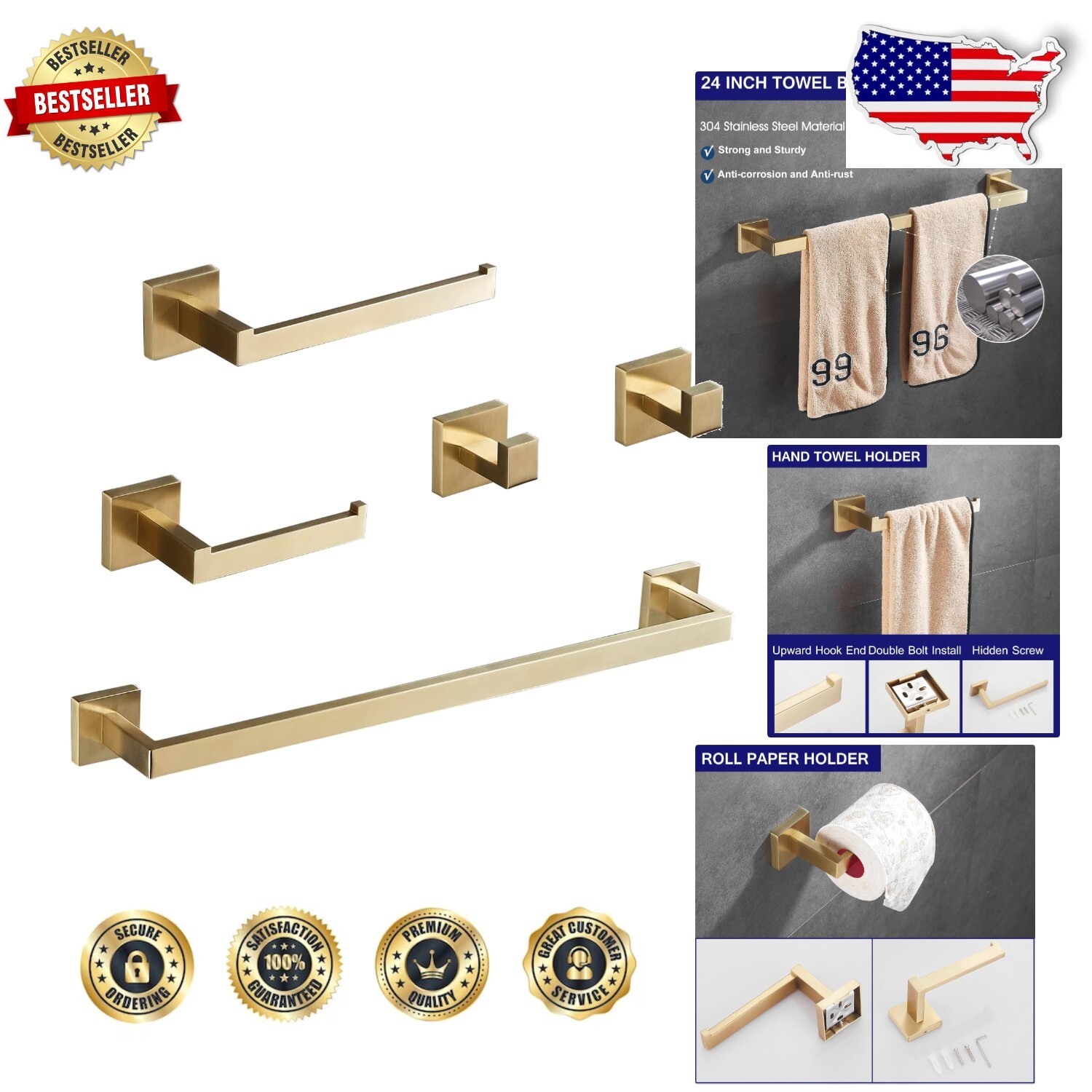 Stainless Steel 5-Piece Bathroom Set - Rustproof & Modern Design-image