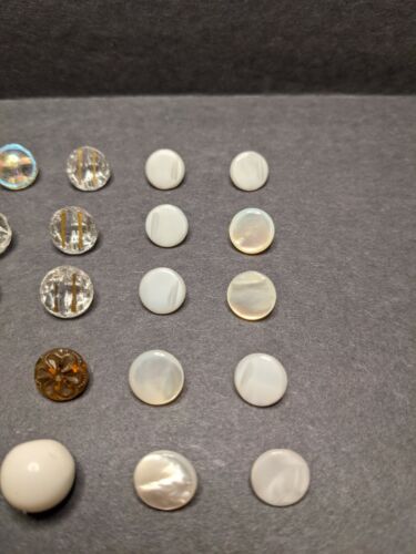 Vintage Mixed Glass 20s 30s 40s Buttons White Clear - Picture 2 of 5