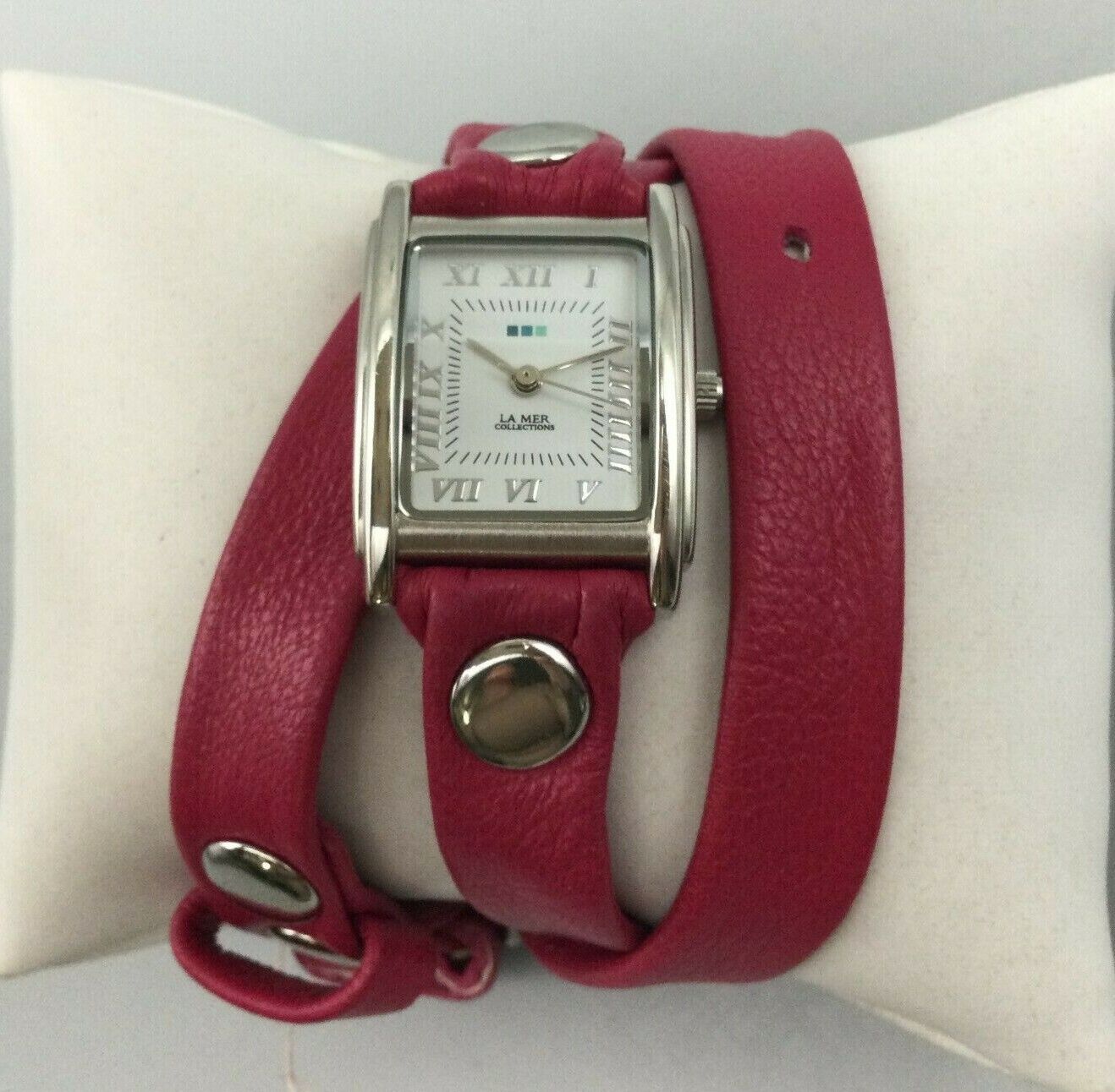 La Mer Collections Watch Women Silver Tone Pink Wrap Band New Battery 