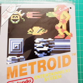 Metroid box art metal sign 8x12 inch Samus Aran NES retro game room wall d&eacute;cor
