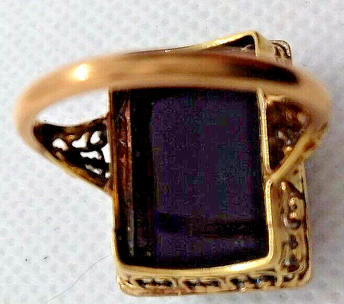 14K Yellow Gold, Black Onyx & Cameo Ring, Wide Ornate Gallery, ca. 1920's, Sz. 7 - Picture 16 of 18