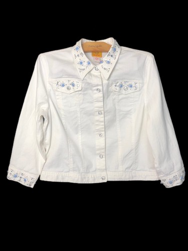 Ruby Rd White Denim Jacket With Blue 
