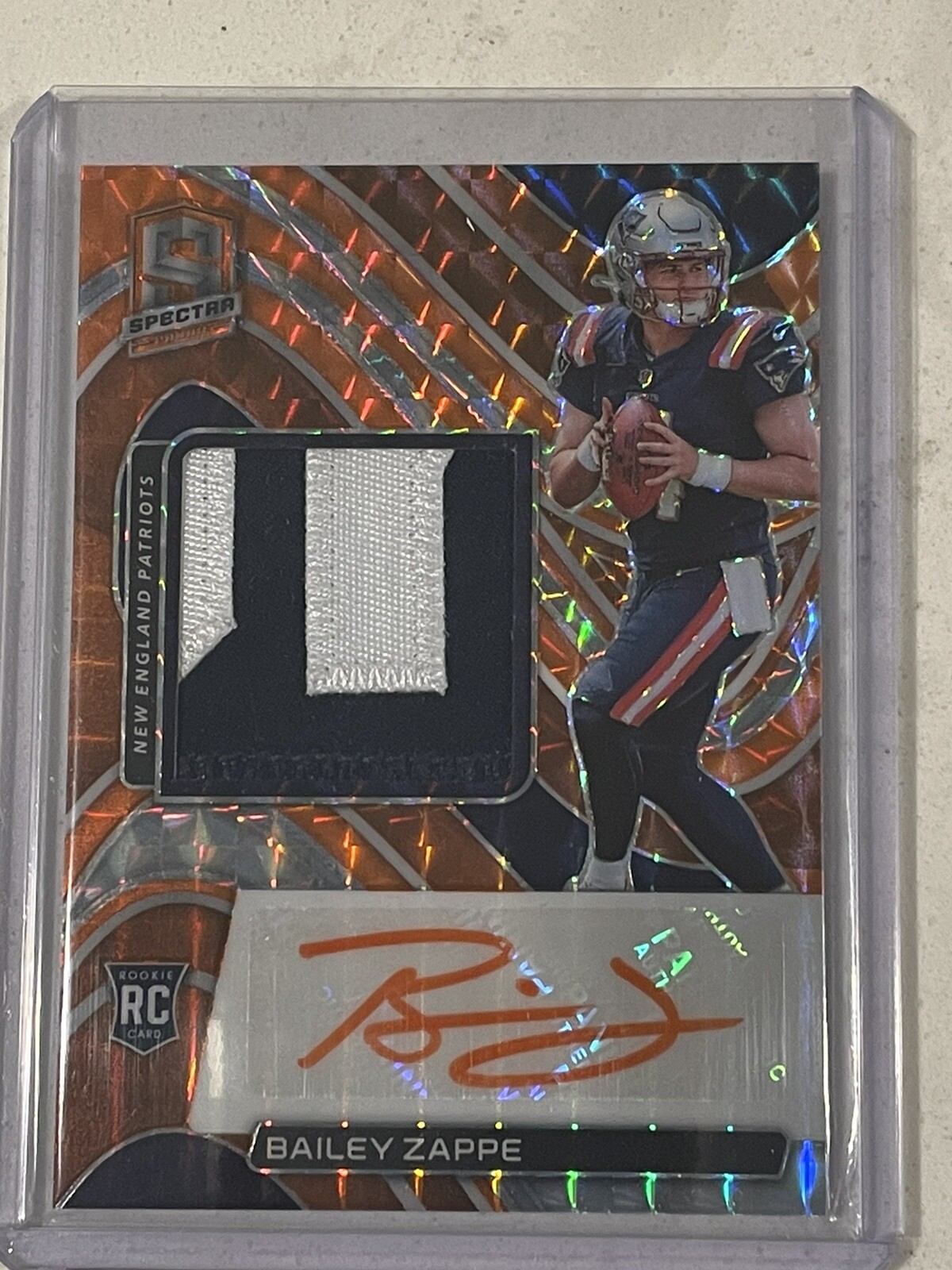 2022 Spectra Bailey Zappe Neon Orange RPA True Rookie Patch Auto /15