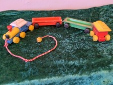Vintage Playskool Wooden Pull Toy Train w/ Four Cars - Free Shipping
