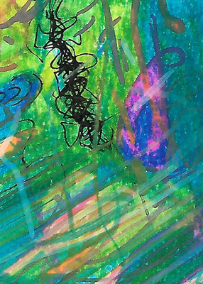 ACEO ATC CARD ''Space Laser'' REASOR Original Abstract Painting 2.5x3.5