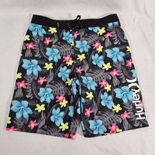 HURLEY BOARDSHORTS - SWIM SHORTS  Black Floral  9" INSEAM  BOYS XL - 14/27