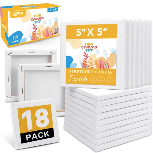 Mini Canvases for Painting, 5x5In Canvas in Bulk 18Pack, 2/5In Profile Small ...