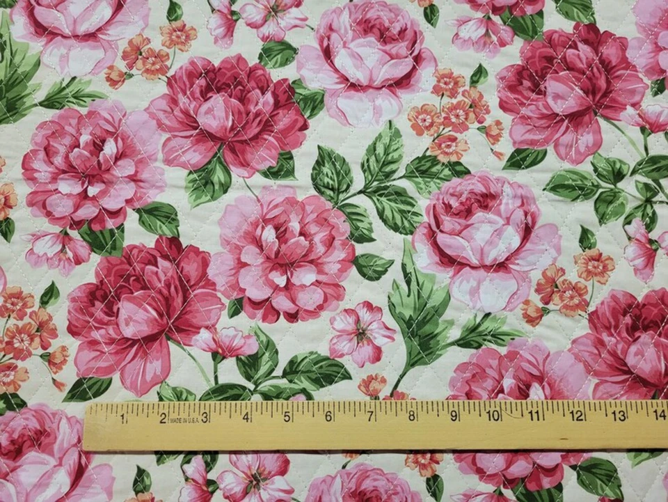 Tela Floral Peonías Rosa Preacolchada Doble Cara Tradiciones Precio por Yarda Foto 2 de 3