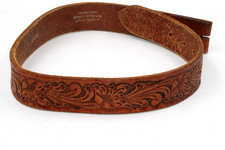 hand-tooled brown leather belt with a floral scroll design Leather Beltsize 26.5