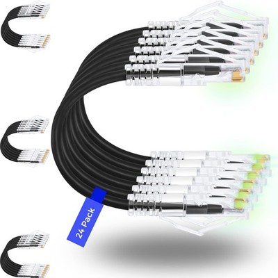 Rapink Patch Cables Cat6/ Cat6a 3ft (24 Pack) Slim, Ethernet 3FT, Black