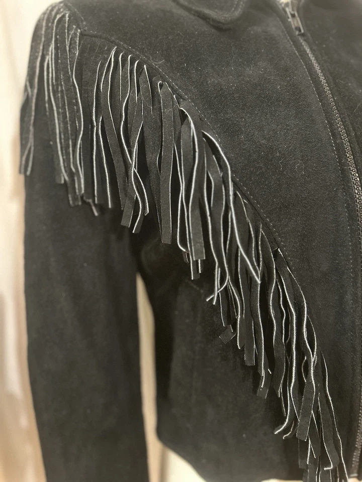 Chaqueta para mujer Wilson’s de gamuza negra de colección años 80 con flecos de cuero talla 10 Foto 2 de 4