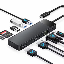 USB C Docking Station Dual Monitor 10-In-1 Triple Display Laptop Hub Adapter 2 H