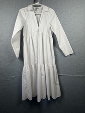 ASOS Dress Womens 4 White Long Sleeve Collared Tiered Shirt Midi Swing Trapeze