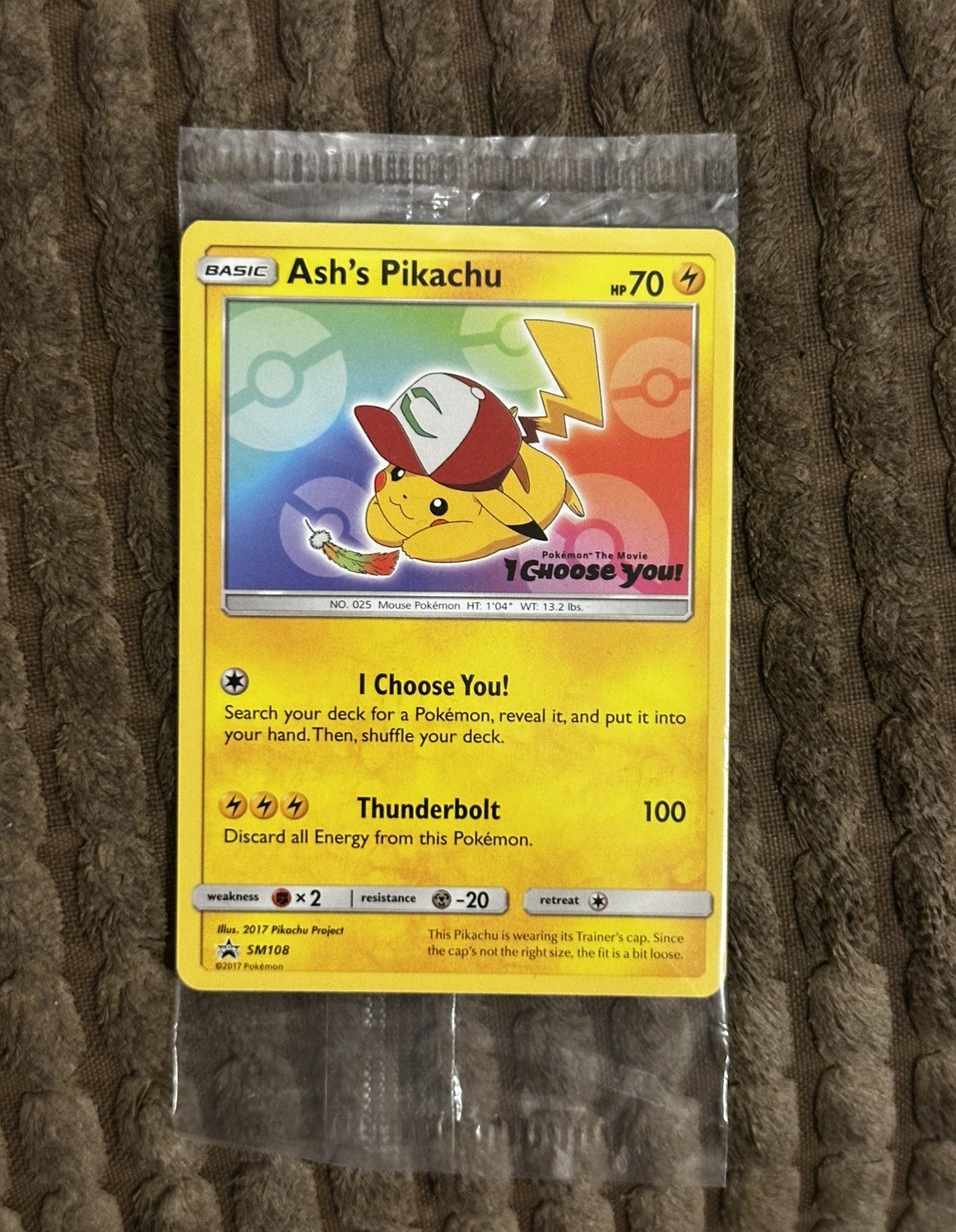 Pokemon TCG Ash’s Pikachu SEALED SM108 Non Holo Black Star Promo Card 2017