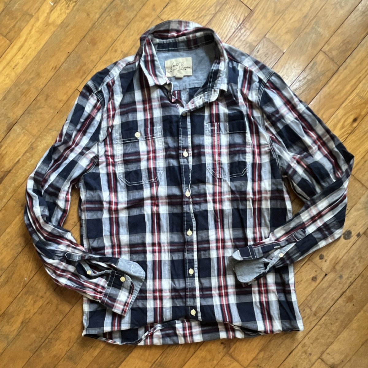 Just A Cheap Shirt Men's Plaid Cotton Button-Down Shirt Navy Red White M | eBay Just A Cheap Shirt Men's Plaid Cotton Button-Down Shirt Navy Red White M | eBay