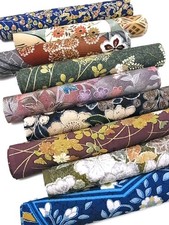 s060 Bundle, Japanese Kimono Silk Fabric Set, 9 pieces