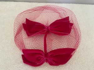 Vintage Union Made Bright Pink Veil Net Fascinator Head Piece With Velvet Bows