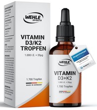 Vitamin D3 + K2 Tropfen - 1000 IE - 50ml 1700 Tropfen - Laborgeprüft