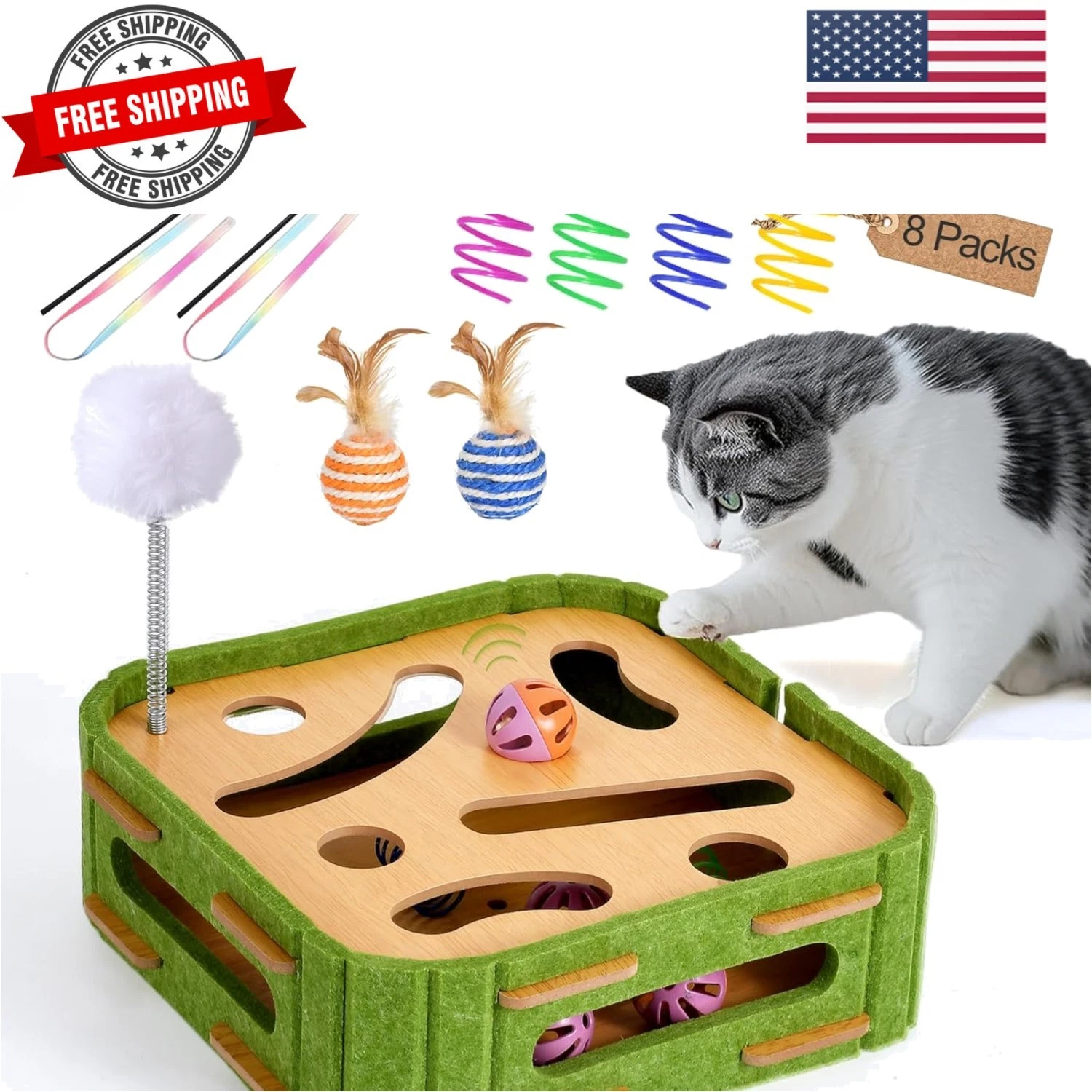 Cat Puzzle Box Toy for Indoor Cats Boredom Relief Interactive Wooden Cat Enri...
