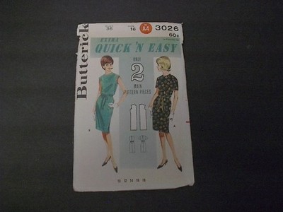 Butterick Pattern 3026 Misses Dress with Shallow Neckline in Two Styles  16  Unc