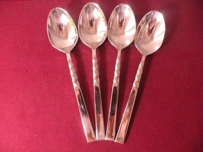 4 Teaspoons Fortessa Wrought 18/10 Stainless Twisted Handle Flatware 6 3/4''