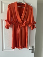 PRETTYLITTLETHING Women's Orange Polyester Maxi Dress Size 7 V Neck with Zip