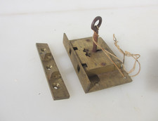 Large Antique Brass Lock Catch Cupboard Chest Bolt Iron Key Old Box Trunk 4"
