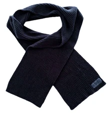 Victoria’s Secret PINK Black Ribbed Knit Scarf 66” x 8” Logo Patch