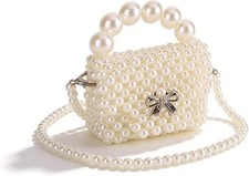 Pearl Beaded Crossbody Bag, Mini Handbag with Bow, Elegant Accessory Gifting C