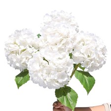 5PCS 20'' White Artificial Hydrangea Flowers Latex Faux Hydrangeas Real Touch...