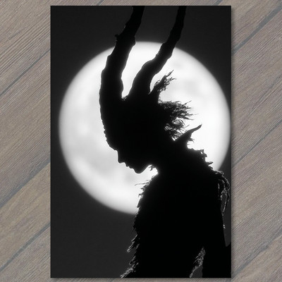 Art Print Horned Witch Silhouette Full Moon Gothic Dark Fantasy