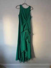 Adrianna Papell Sleeveless Ruffle Front High-Low Gown in Emerald Green