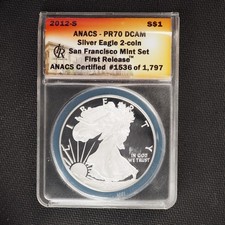 American Eagle PR 70 Graded Proof ANACS Certified Silver Bullion