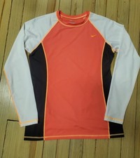 Nike Colorblock Long Sleeve Rash Guard Swim Top Orange White Black Activewear