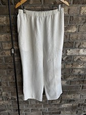 FLAX 100 Linen White Cropped Pants Elastic Waist Pull On Size Small