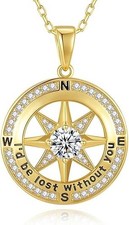 Compass Necklace for Women Jewelry For Her Yellow Gold I'd Be Lost Without You