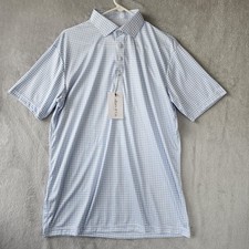 Collars Co Polo Shirt Mens Size Large Blue Check Plaid Semi Spread NEW NWT