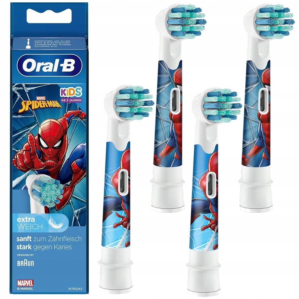 NUOVE spazzole di ricambio Oral-B Spiderman EB-10s punte 4 pezzi