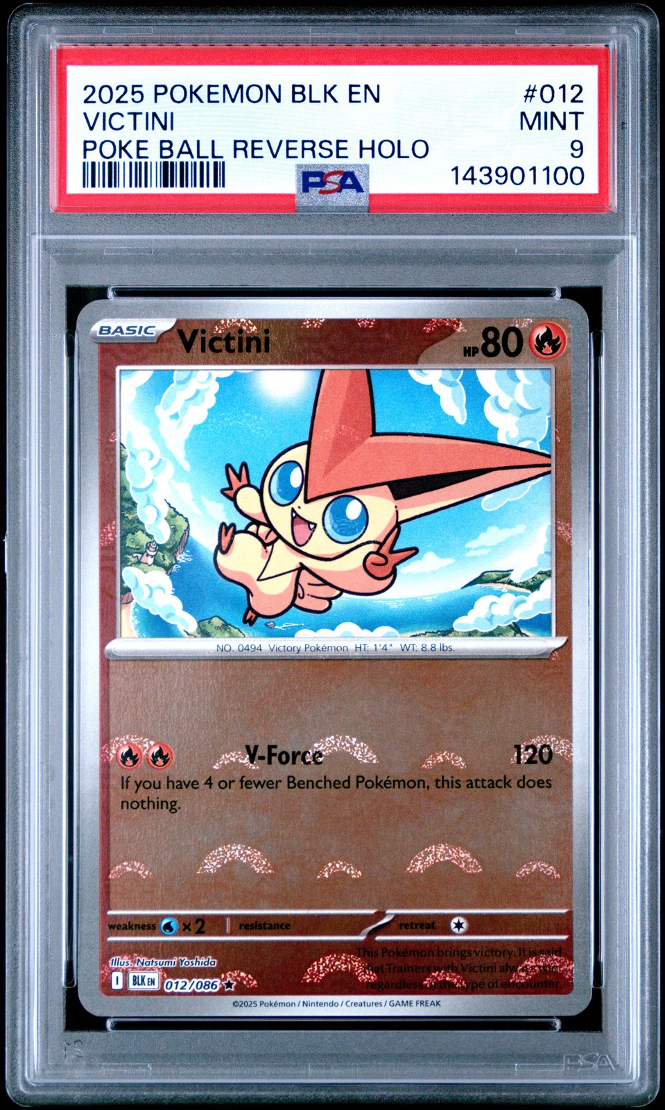 2025 POKEMON BLK EN-BLACK BOLT POKE BALL REVERSE HOLO #012 VICTINI PSA 9