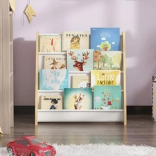 4-Tier Foldable Kids Bookshelf, Large Capacity Montessori Sling Bookcase New