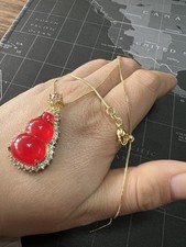 Exquisite Red Agate Carved Gourd, Fulu Jade Pendant Handmade Necklace Jewelry