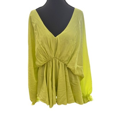 e.ssue Stylish Boutique New Lime Green Satin Poplin Style Blouse Size Medium 